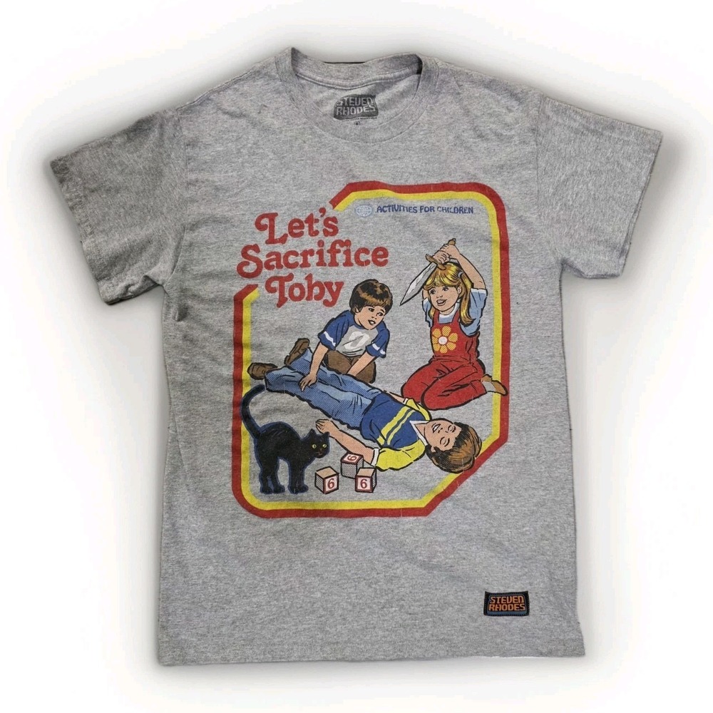 Steven Rhodes Let's Sacrifice Toby T-Shirt Adult M Gray‎ Funny Graphic Tee Retro